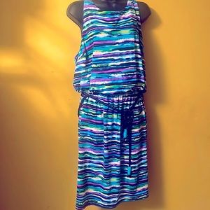 Paper doll brand striped purple, teal, white with black rope tie size 1X